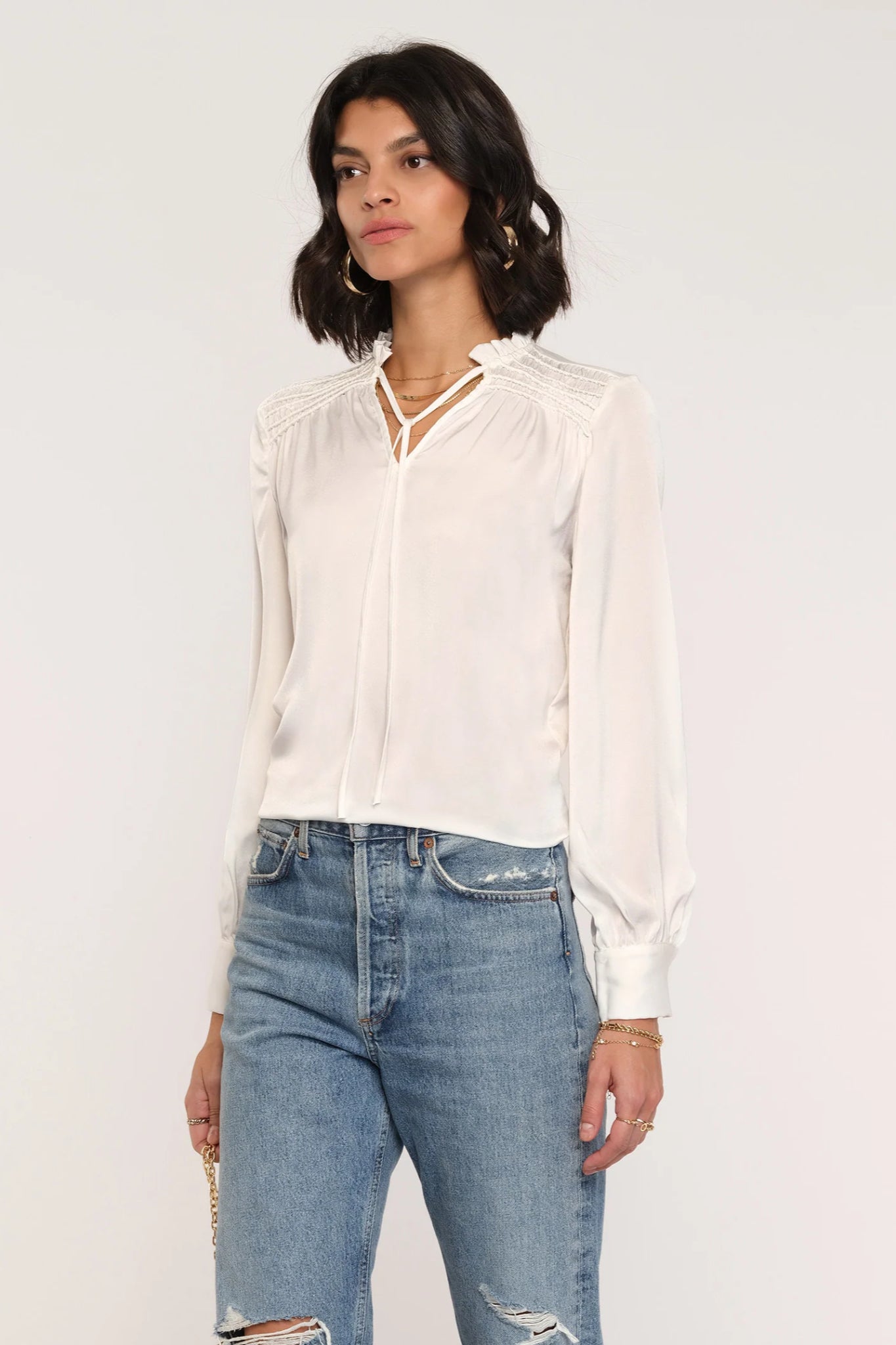 Delicada Smocked Shoulder Blouse